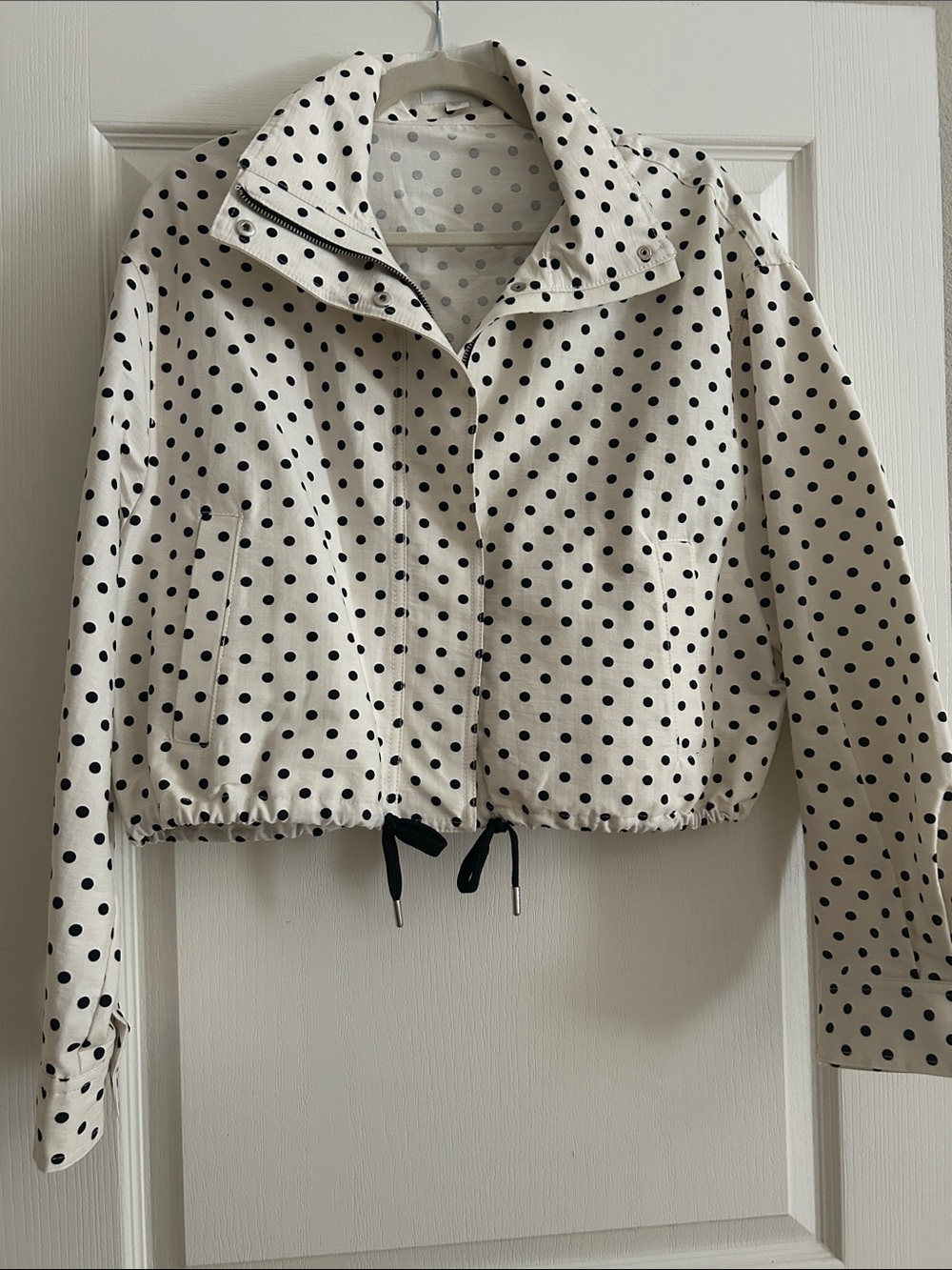Zara Polka Dot Cropped Windbreaker Jacket - White/Black